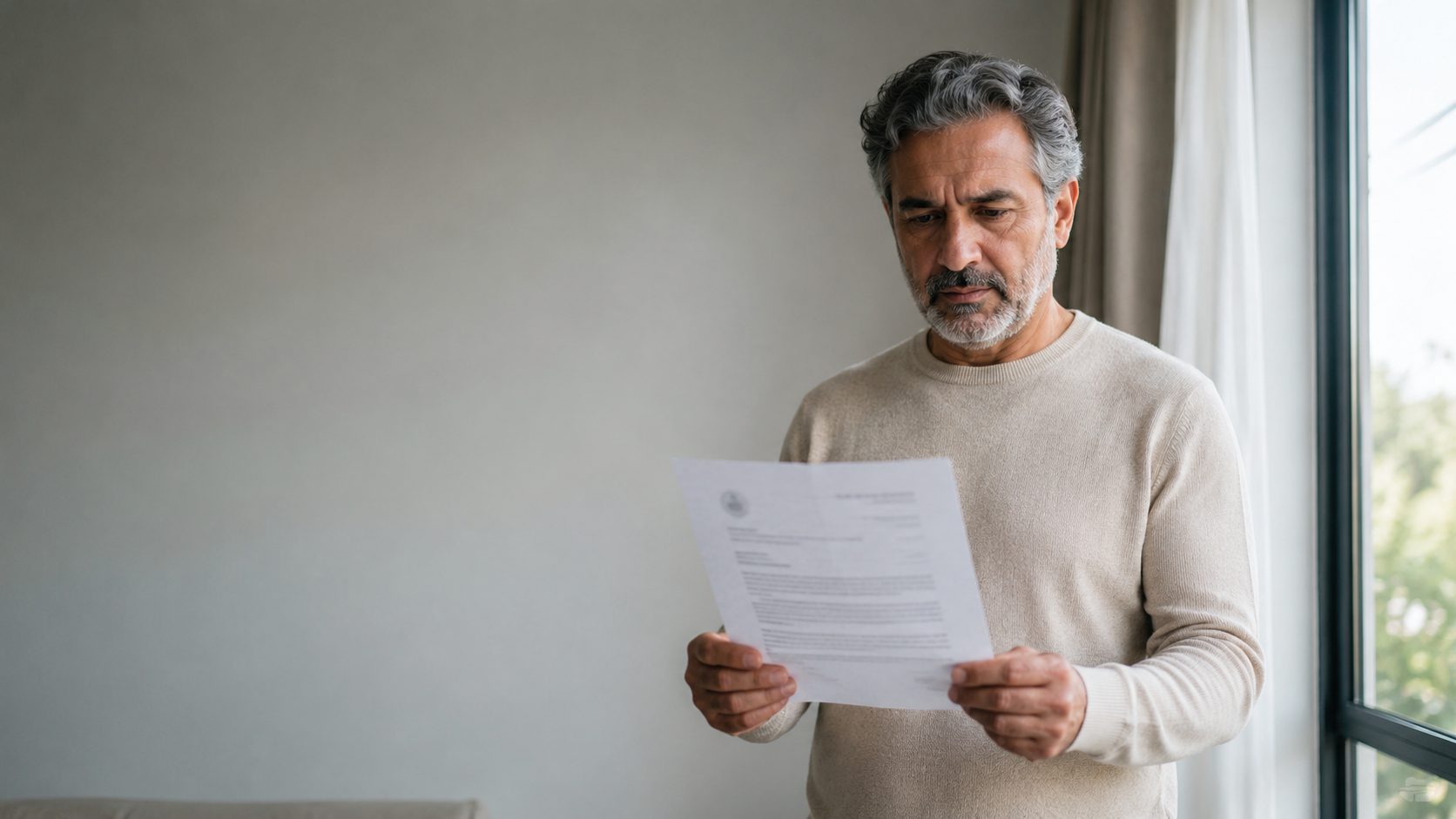 Homem lendo a carta de indeferimento